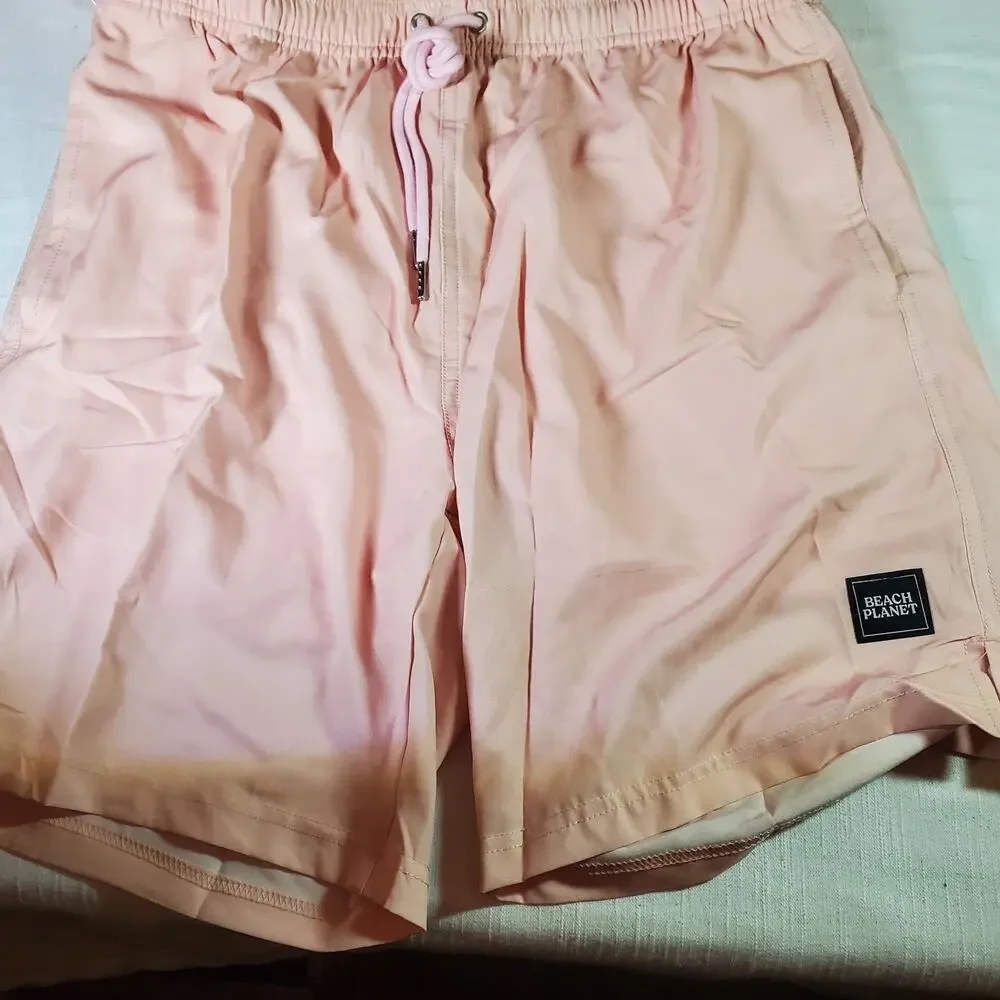 Planet Beach Mens Size M Swim Trunks Pink Board Shorts 7